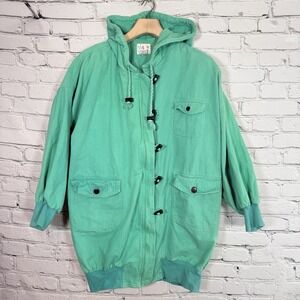 Vintage 90s Live in Color Hooded Toggle Cotton Jacket Oversized L Green Anorak